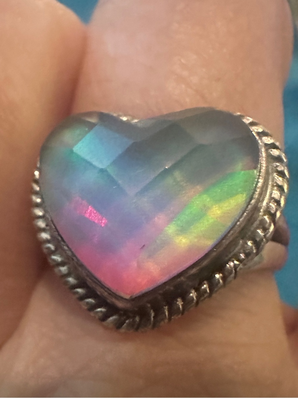 Sterling Silver Heart Rainbow Ring